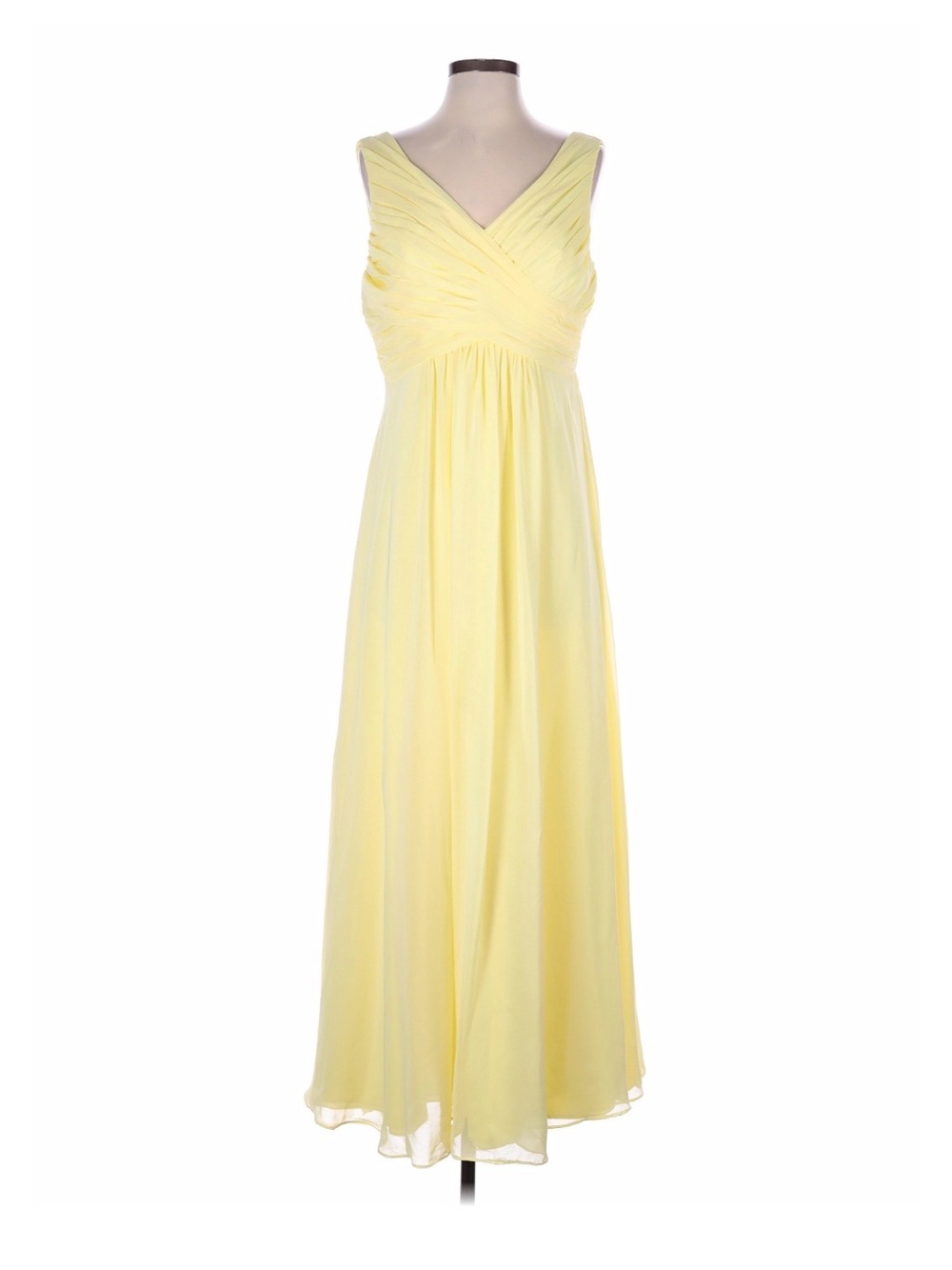 JJs House Daffodil Pale Yellow Pleated V-Neck Chiffon Bridesmaids Dress